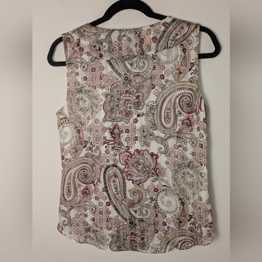 White House Black Market Tank Top Women’s 2 Paisley Sleeveless Blouse Metallic - Picture 6 of 12